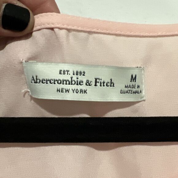 Abercrombie & Fitch Pink Lace Up Neck Long Bell Sleeve Top Womens Medium Sheer - Picture 5 of 12